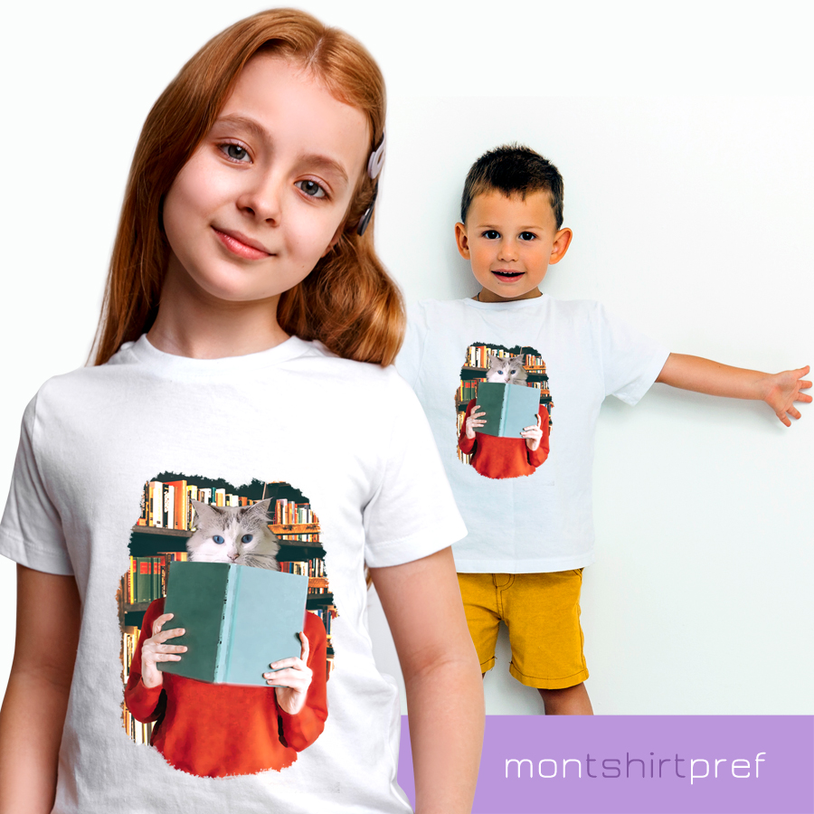 t-shirt chat bibliotheque enfant