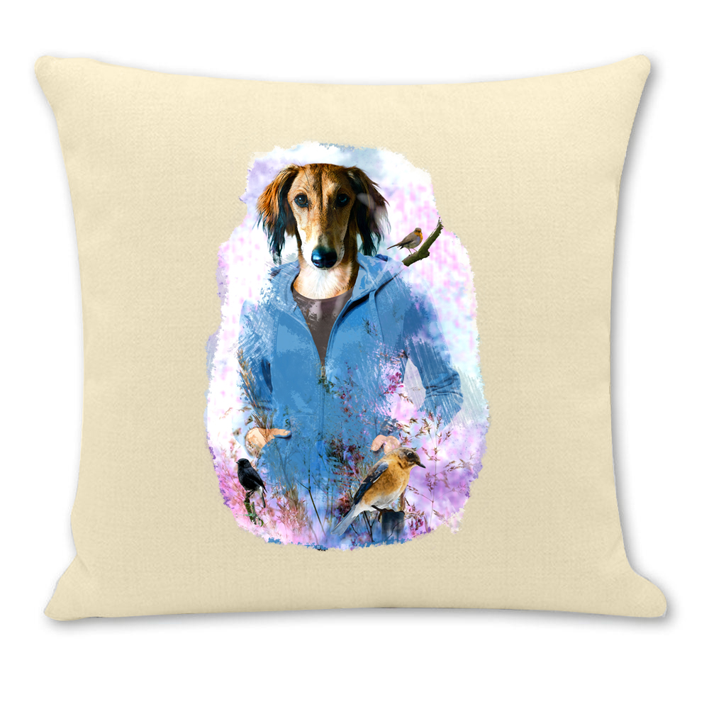 Housse de coussin chien oiseaux