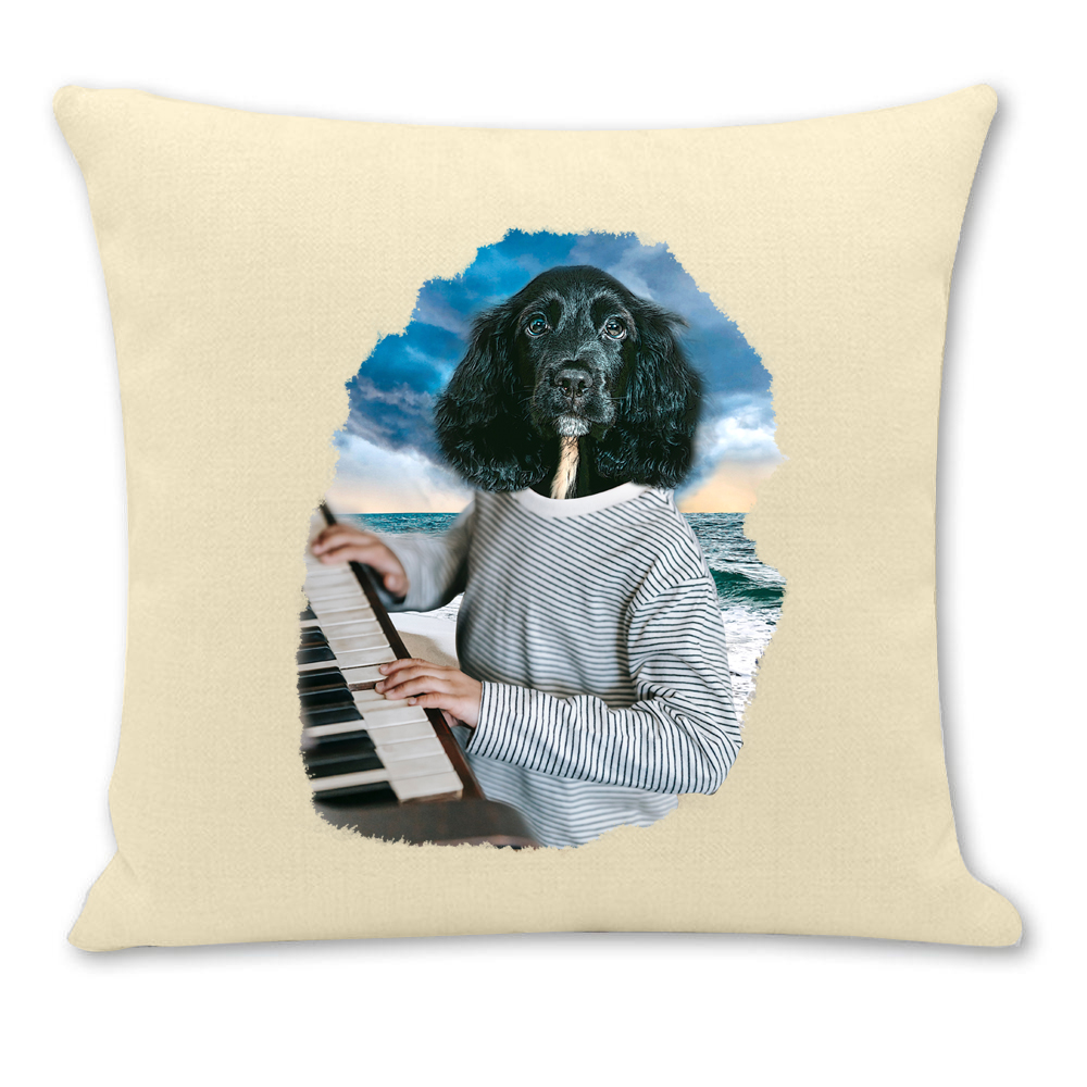 Housse de coussin chien piano