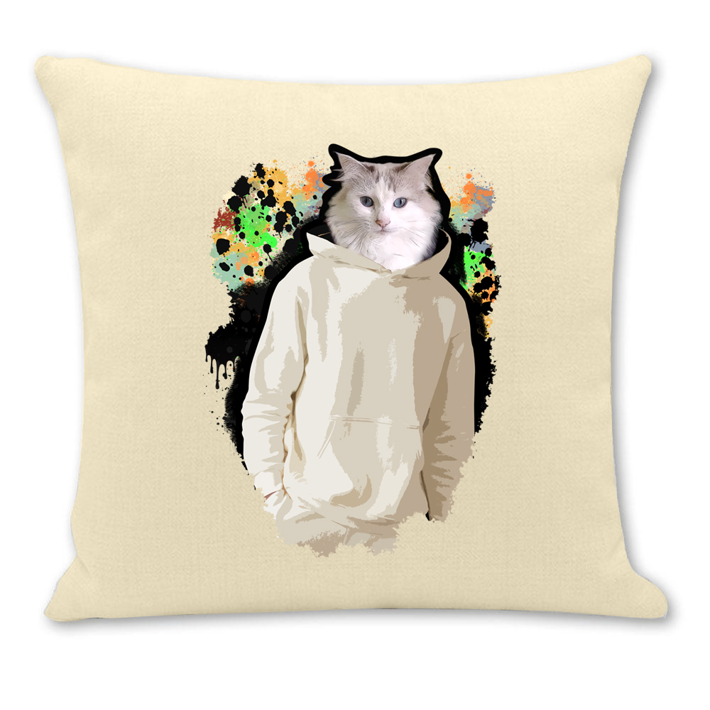 Housse de coussin chat dripping