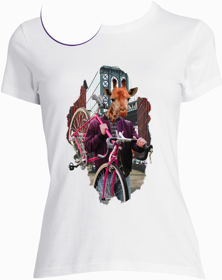 T-shirt femme girafe vélo