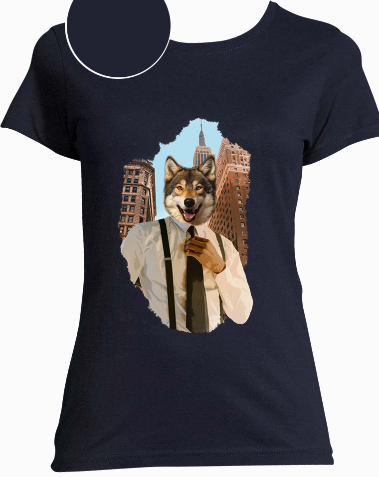 t-shirt loup bleu marine