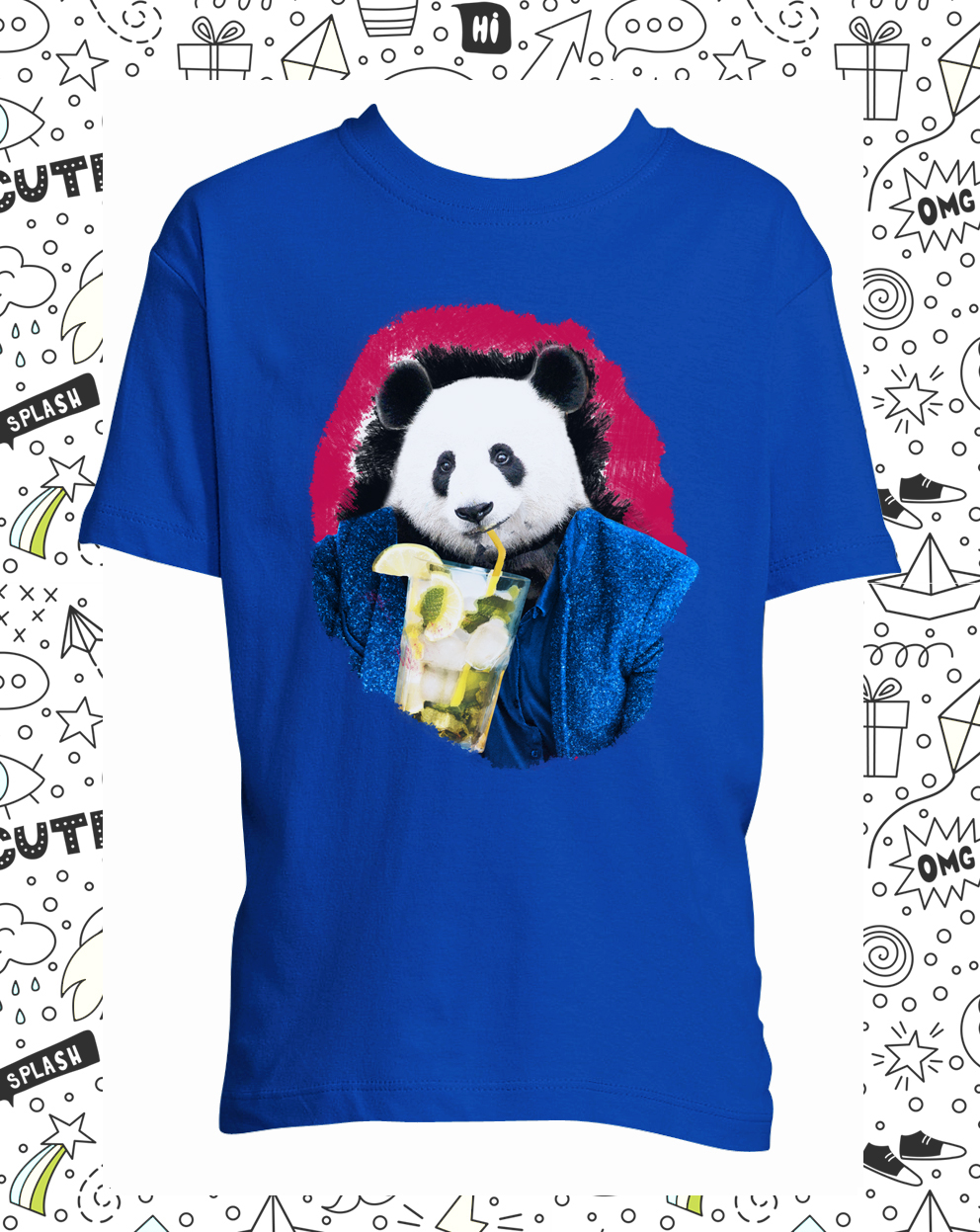 t-shirt panda bleu roy enfant