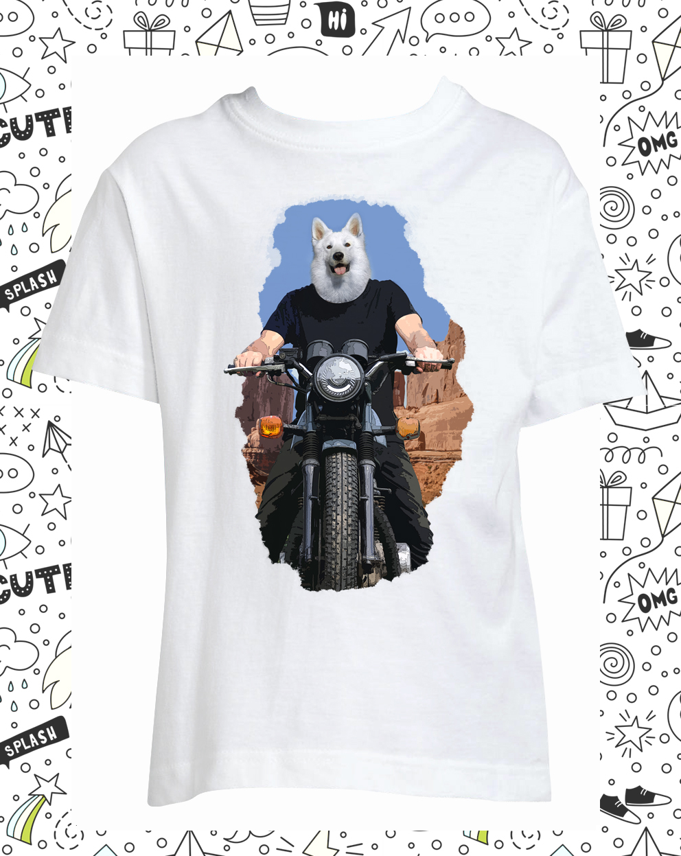 t-shirt chien moto blanc enfant