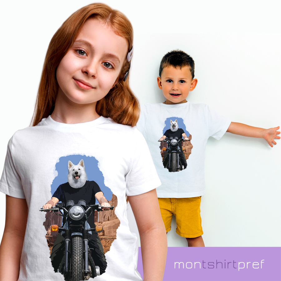 t-shirt enfant chien moto