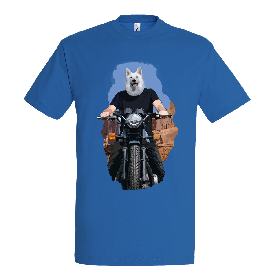 t-shirt moto chien bleu royall
