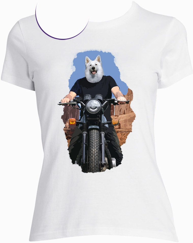 t-shirt chien moto blanc femme