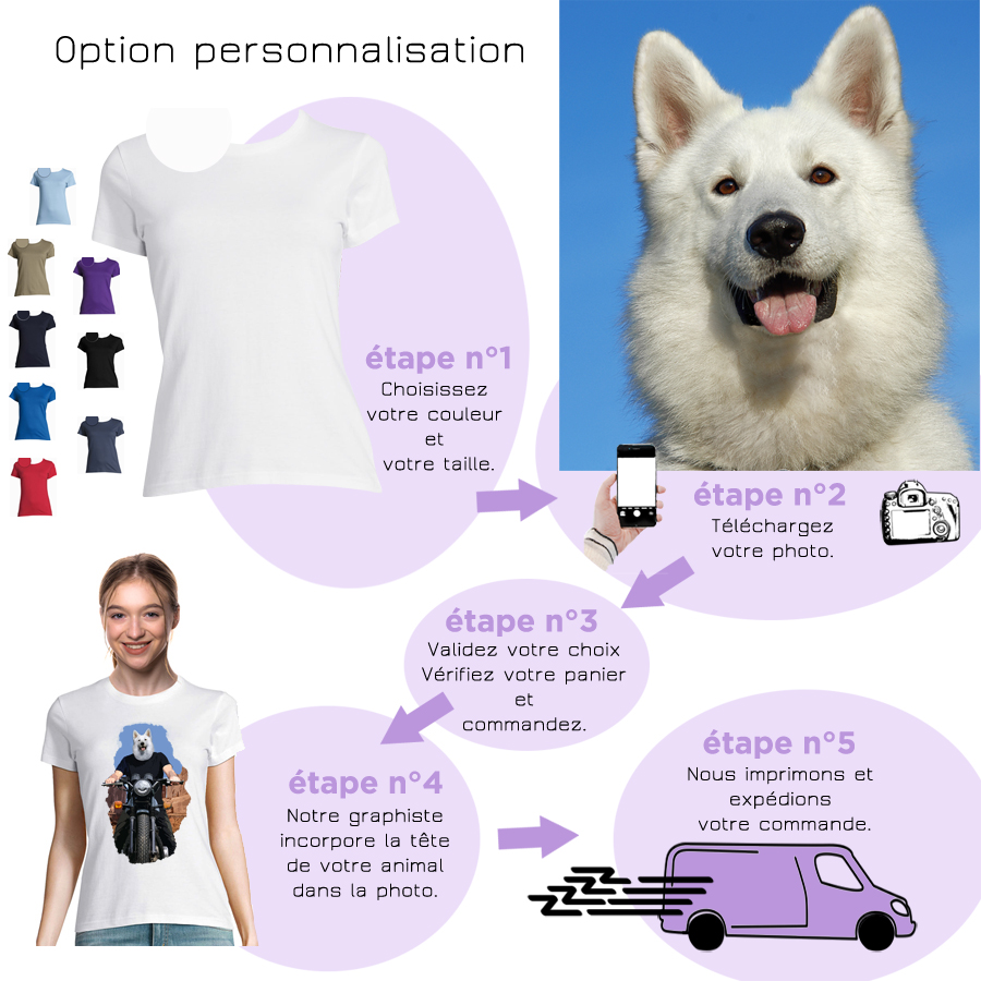 personnalisation t-shirt femme chien moto