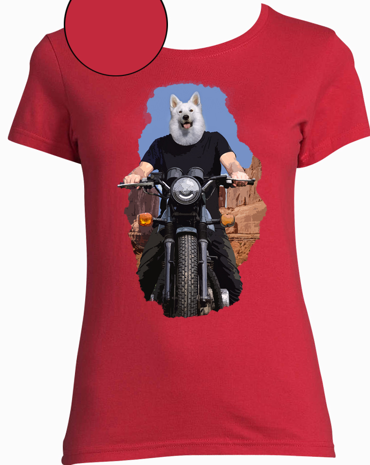 t-shirt chien moto rouge femme