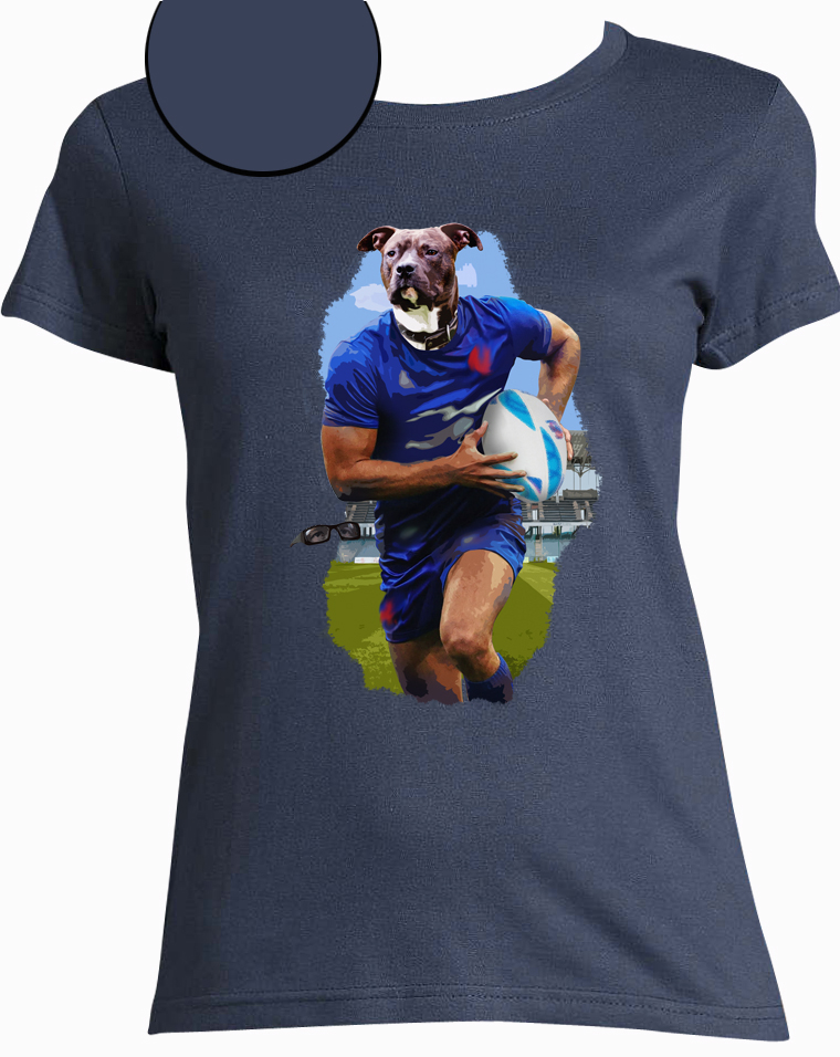 T-shirt chien rugby jeans  femme