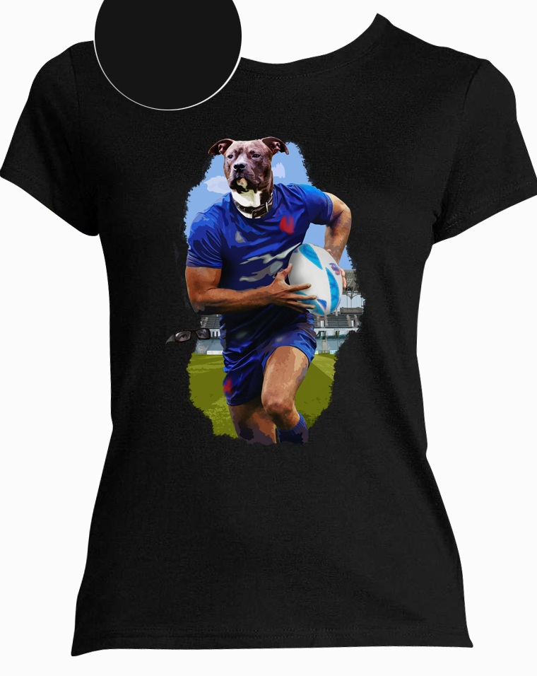 T-shirt chien rugby noir  femme
