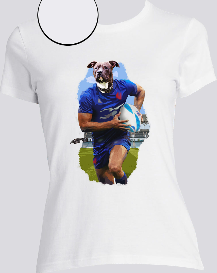 T-shirt chien rugby blanc femme