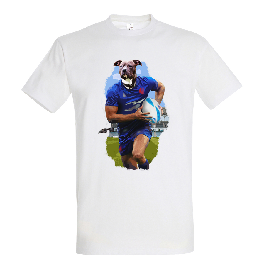 t-shirt chien rugby homme blanc