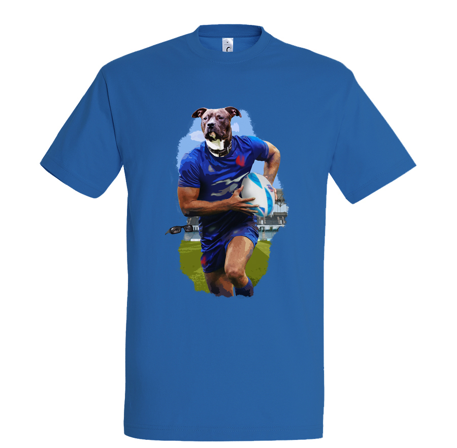 t-shirt chien rugby homme bleu royall