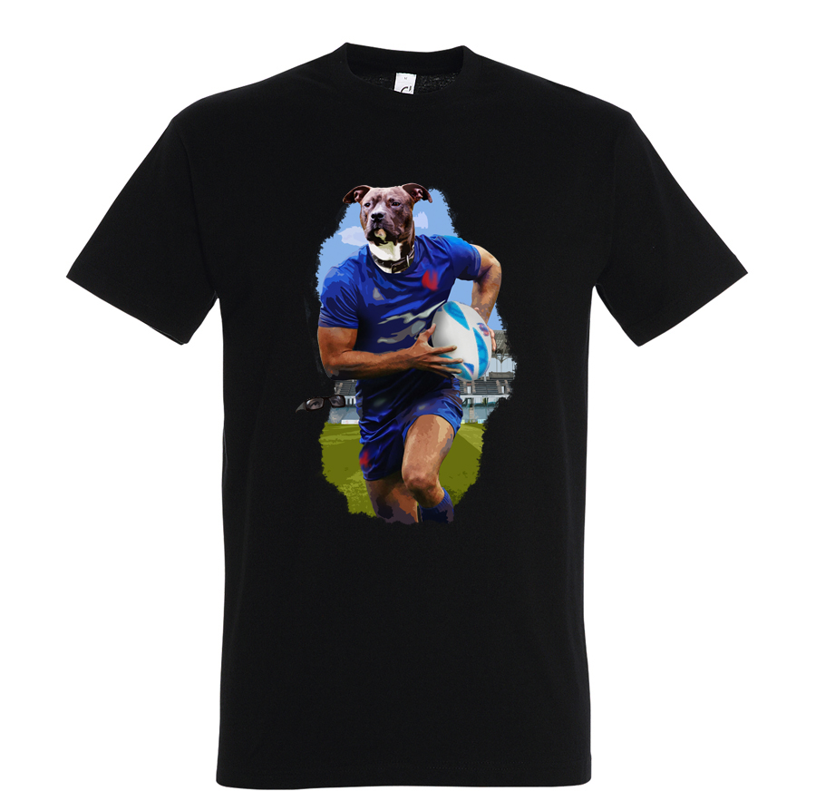 t-shirt chien rugby homme noir