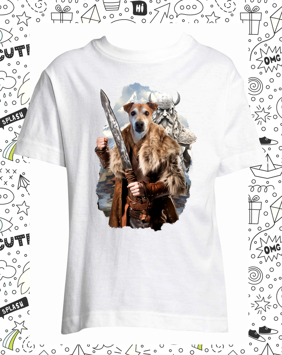 t-shirt blanc chien viking enfant