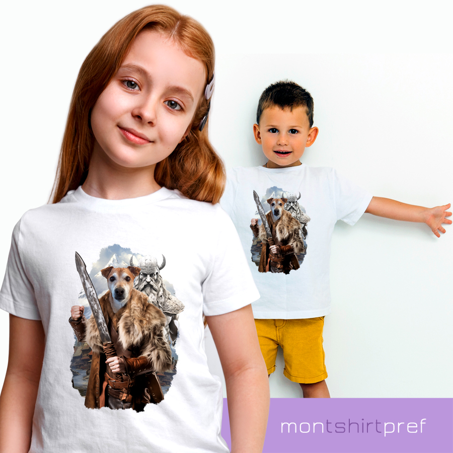 t-shirt motif chien viking enfant