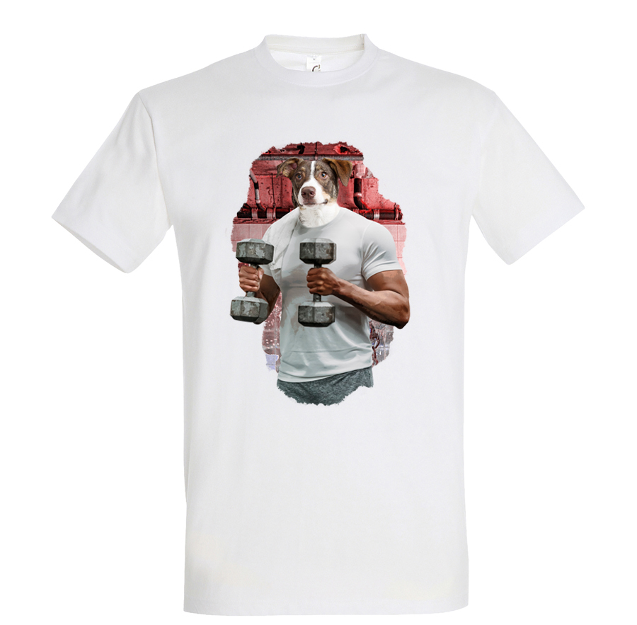 t-shirt chien musculation homme blanc