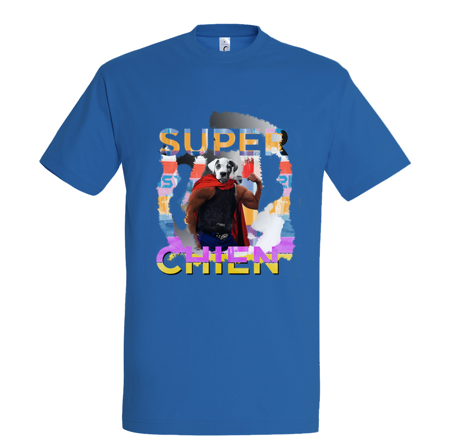 t-shirt chien super chien- homme  bleu royall