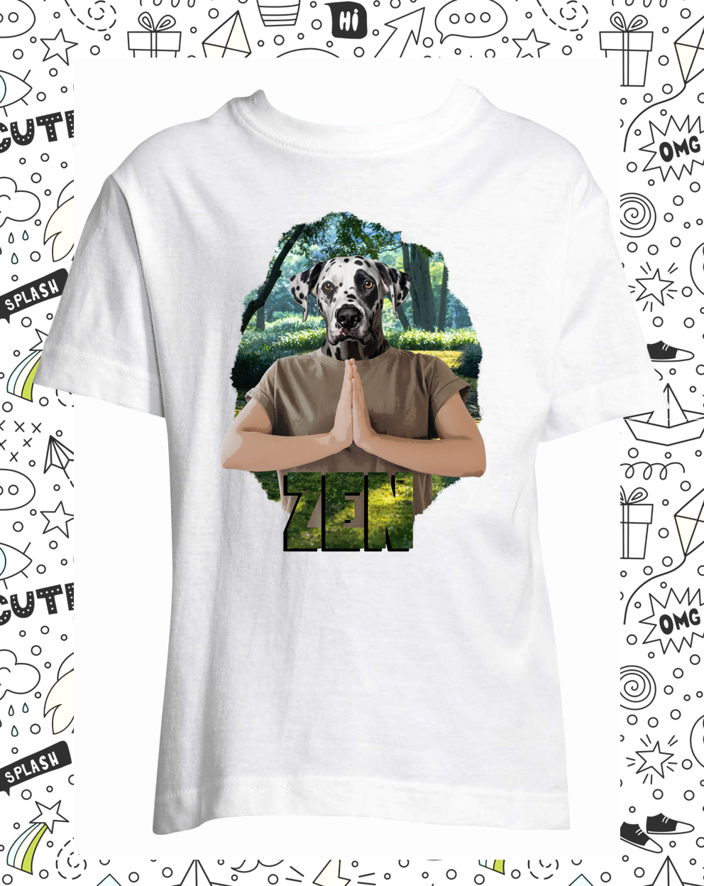 t-shirt chien yoga blanc enfant