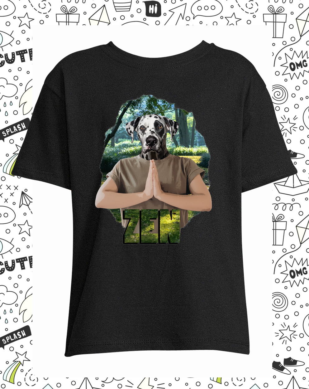 t-shirt chien yoga noir enfant