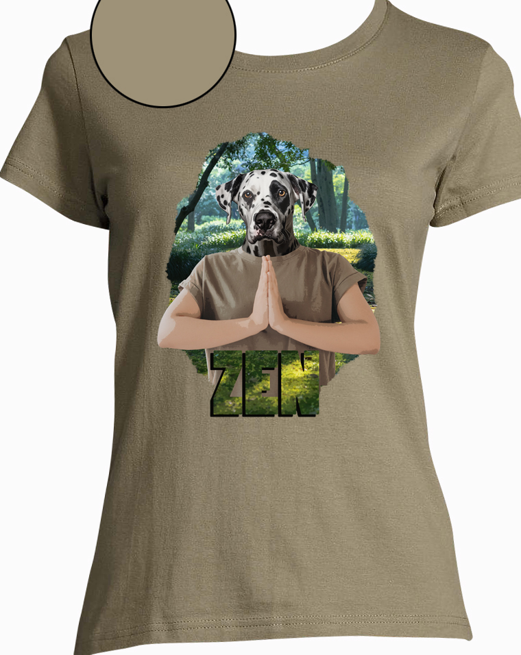 t-shirt chien yoga kaki  femme