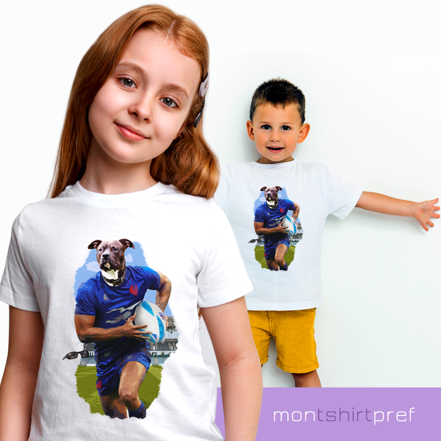 t-shirt enfant motif chien rugby