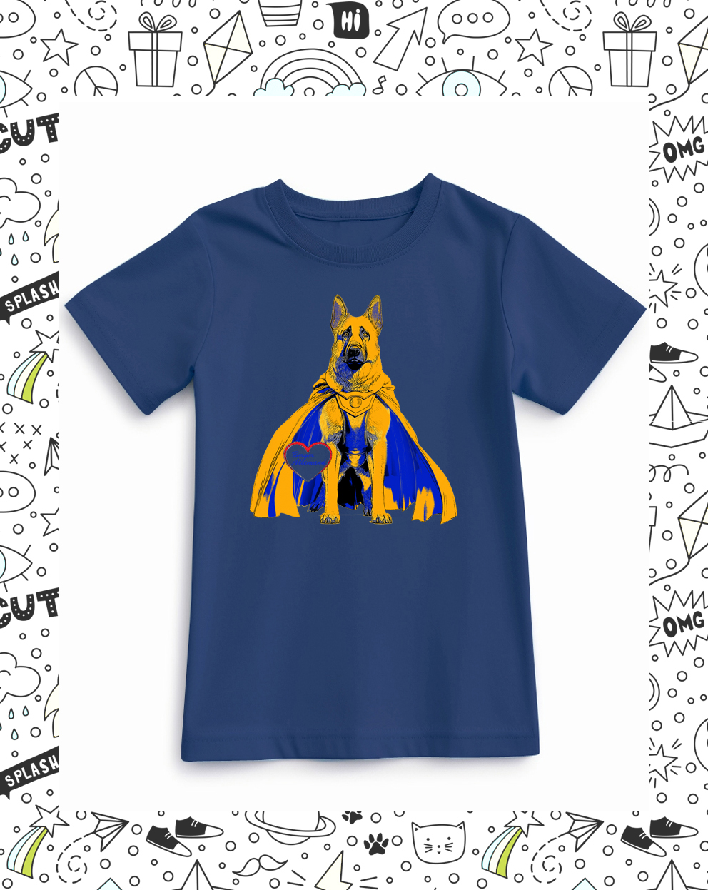 t-shirt enfant bleu marine motif berger allemand
