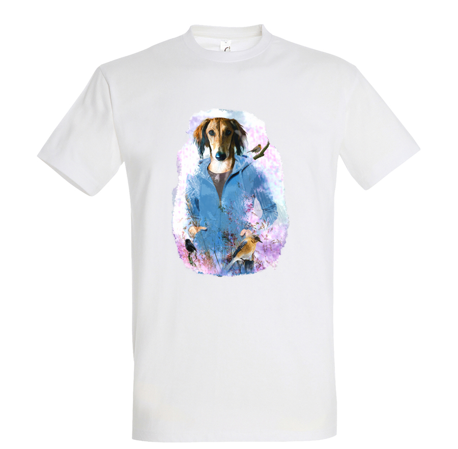 t-shirt chien oiseaux - homme  blanc
