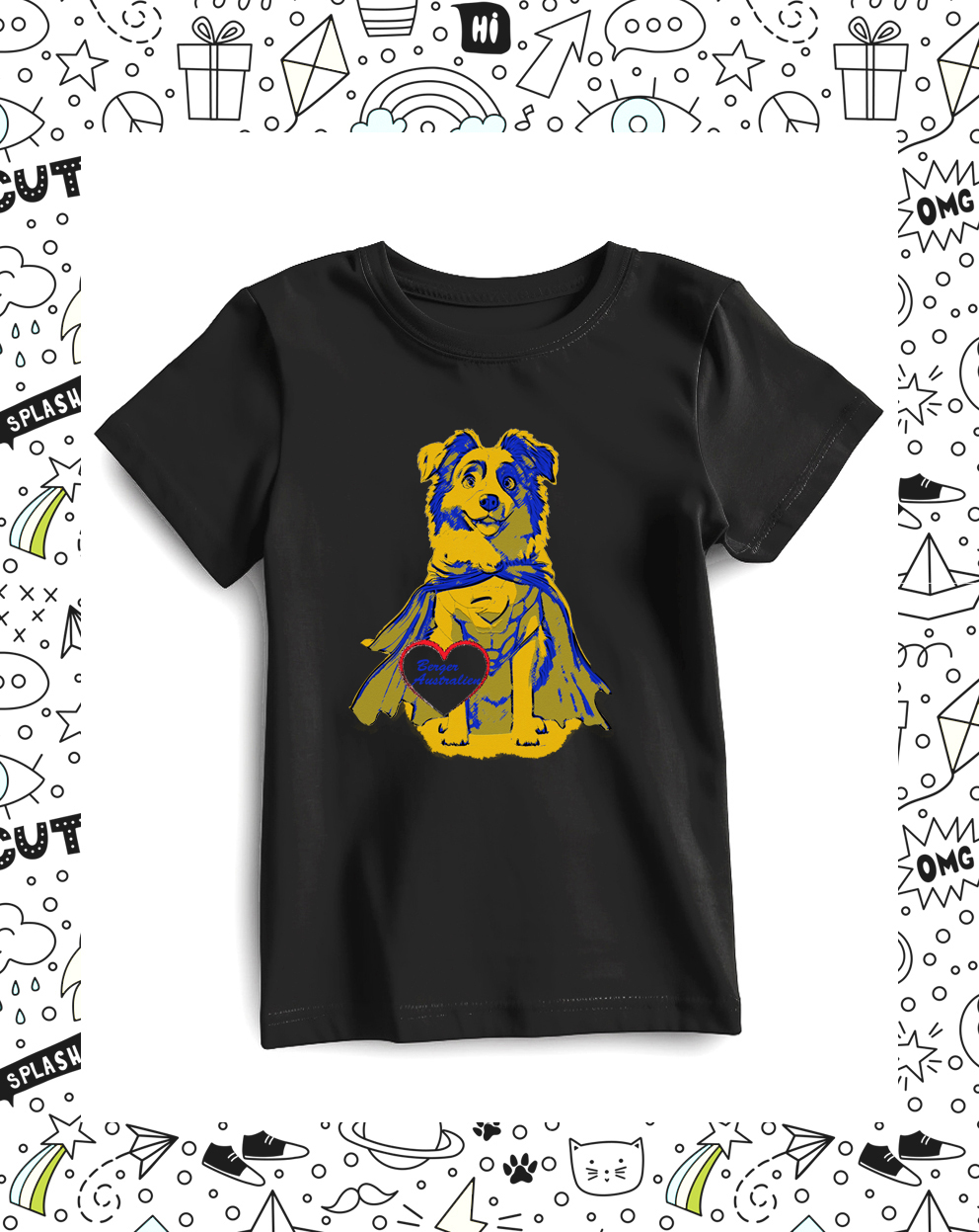 t-shirt enfant noir motif berger australien