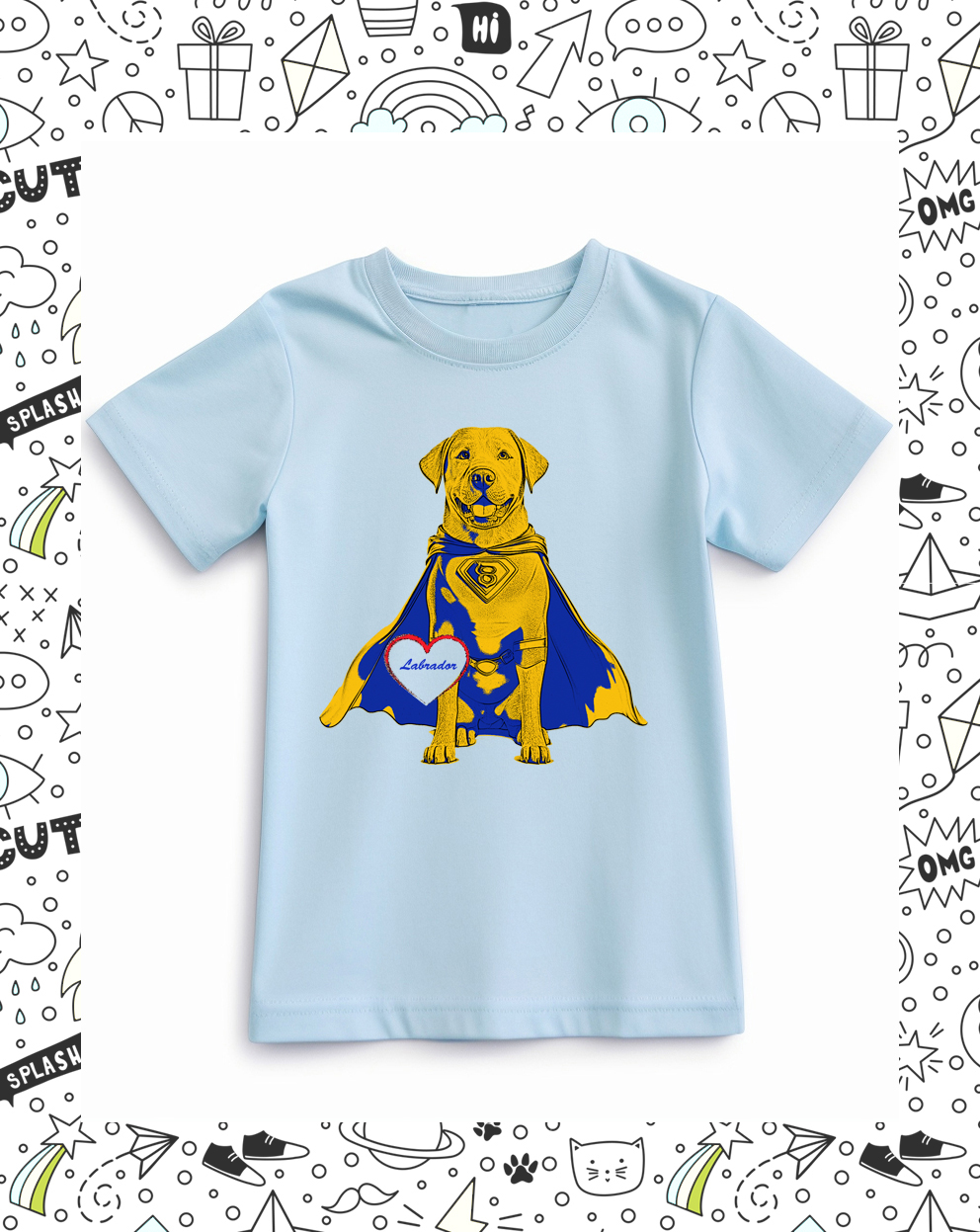 t-shirt enfant bleu ciel motif labrador