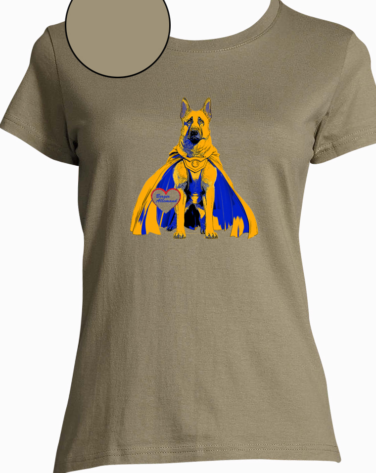 T-shirt kaki  femme motif berger allemand