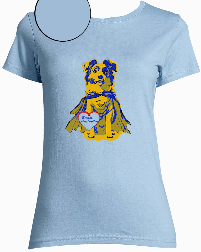 T-shirt bleu ciel femme motif berger australien