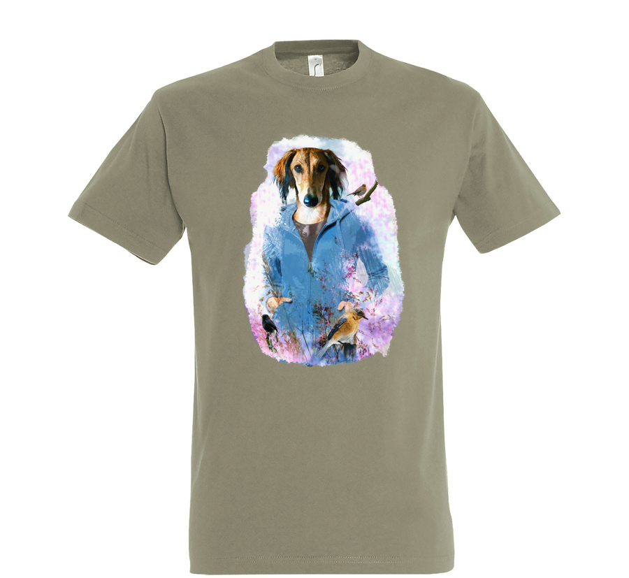 t-shirt chien oiseaux - homme  kaki