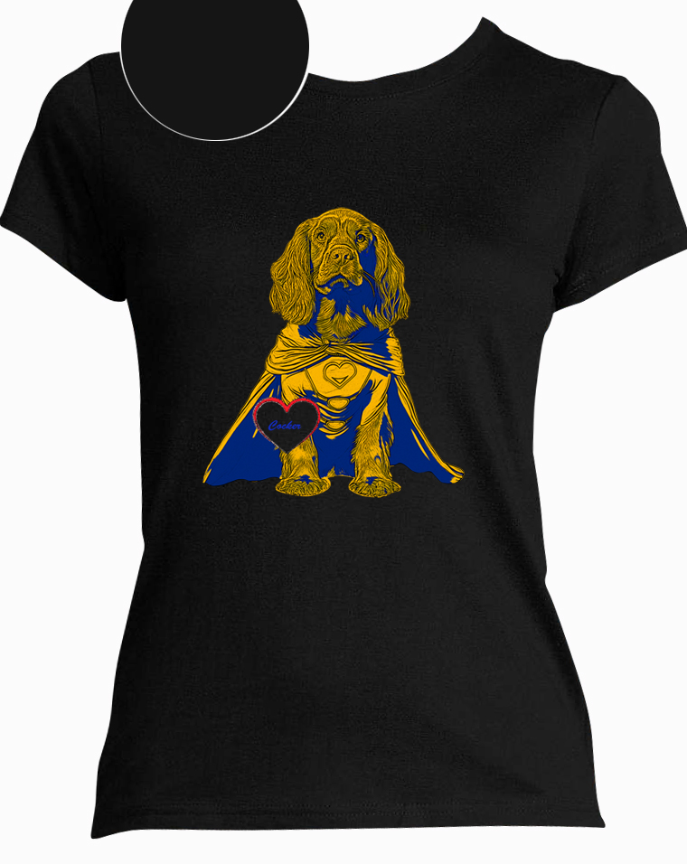 T-shirt noir  femme motif cocker