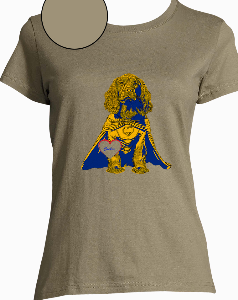 T-shirt kaki  femme motif cocker