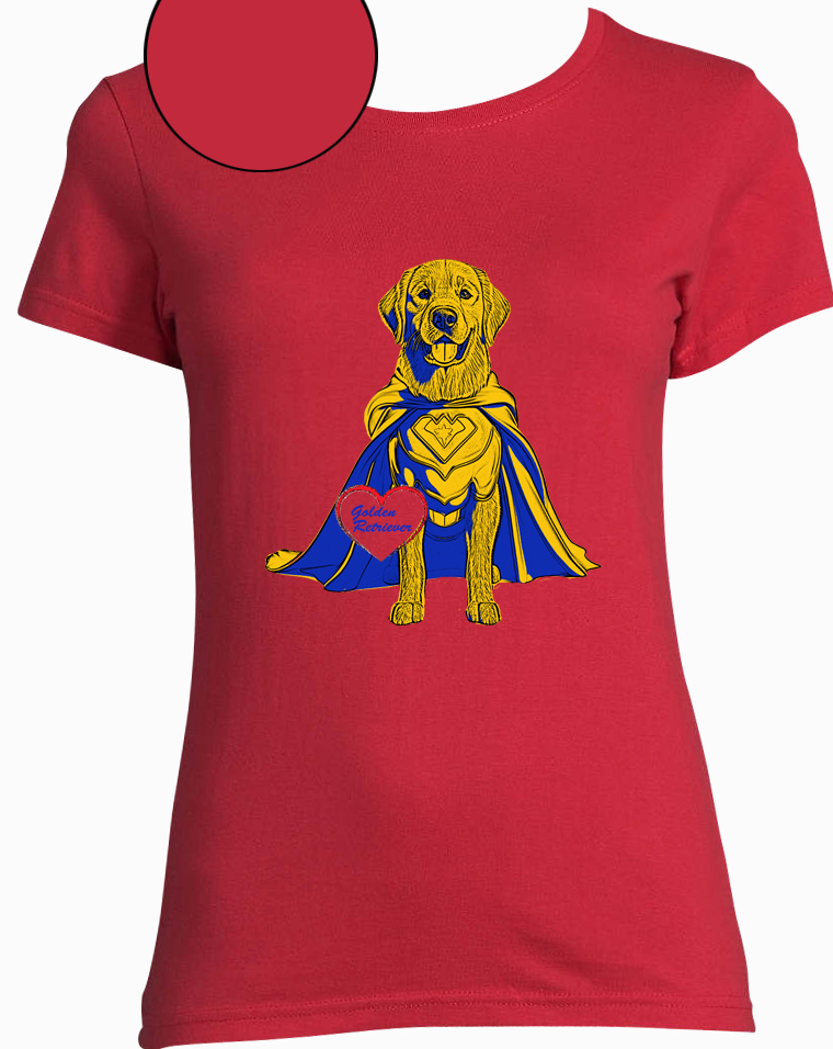 T-shirt rouge  femme motif golden retriever