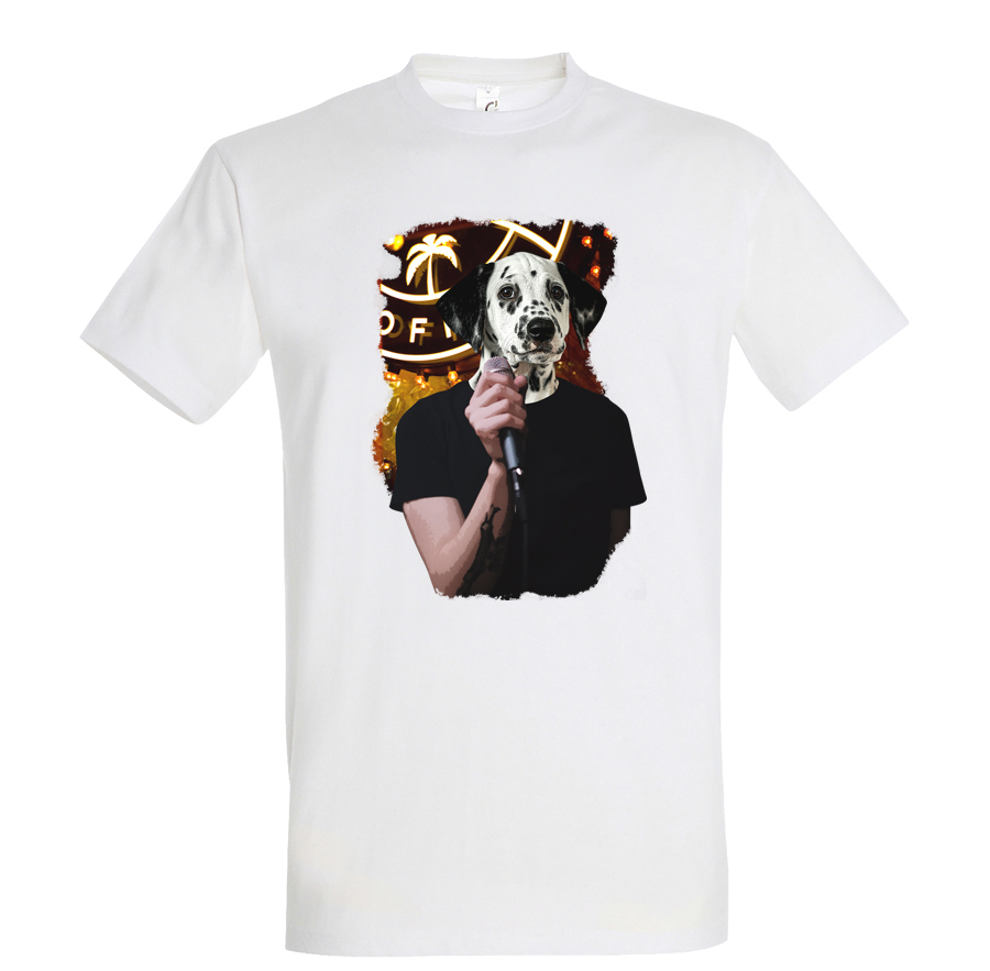 t-shirt chien chanteur - homme  blanc