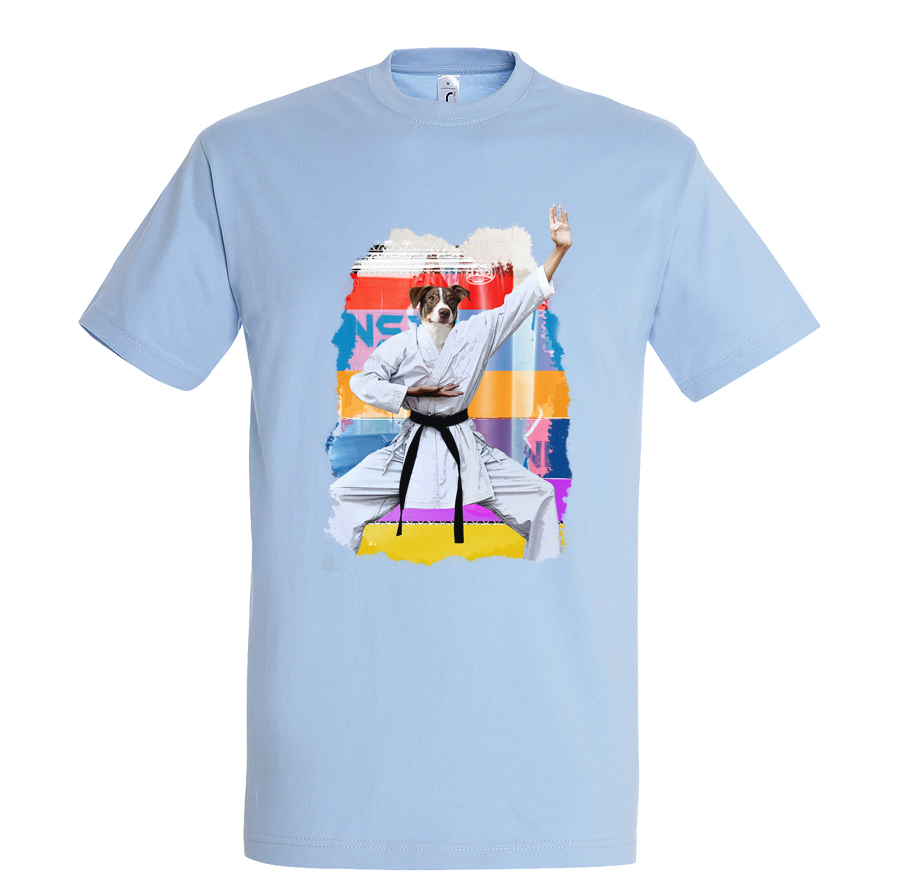 t-shirt chien karate-homme  bleu ciel