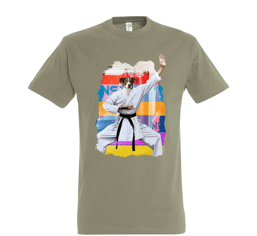 t-shirt chien karate-homme kaki