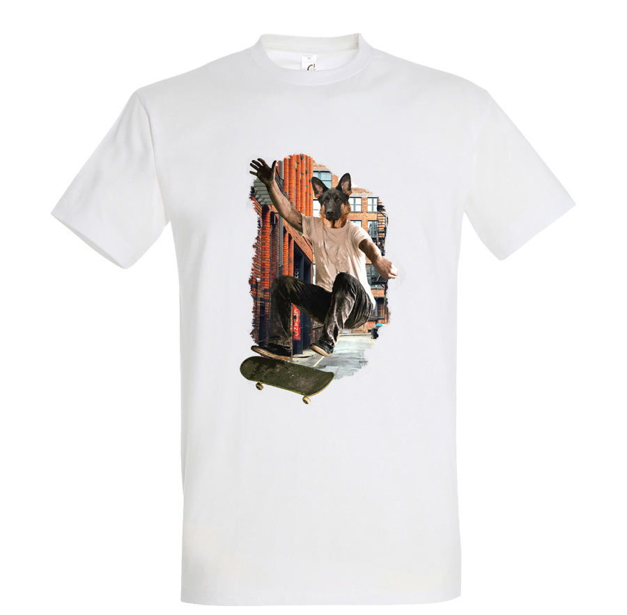 t-shirt chien skate - homme blanc