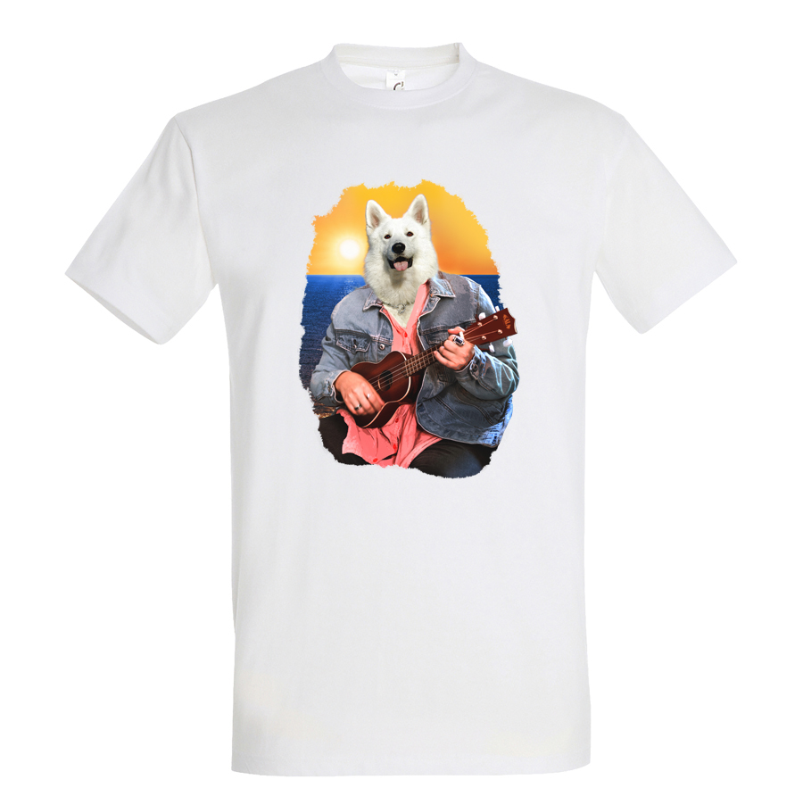 t-shirt chien ukulele- homme blanc