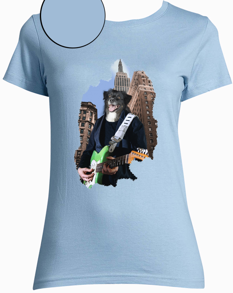 T-shirt bleu ciel guitare femme