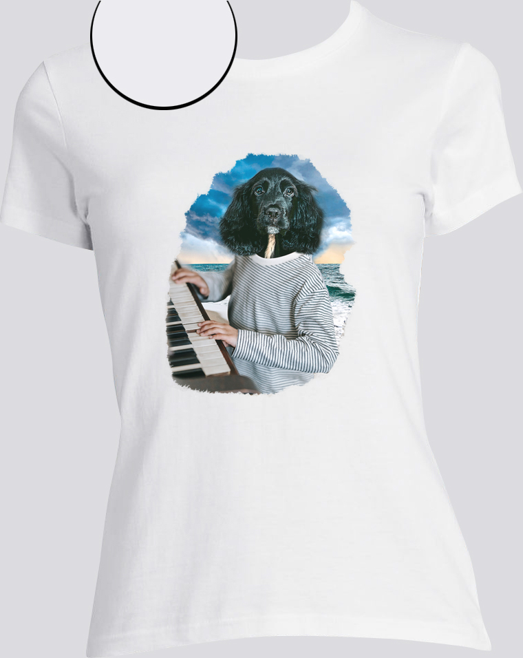 T-shirt chien piano
