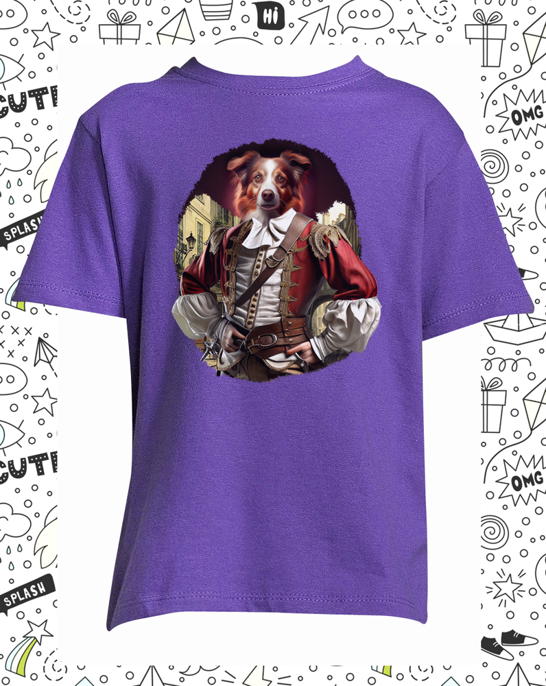 t-shirt chien mousquetaire - enfant violet