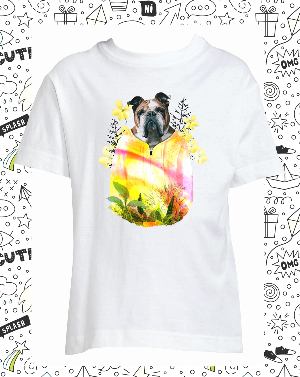 T-shirt chien fleurs