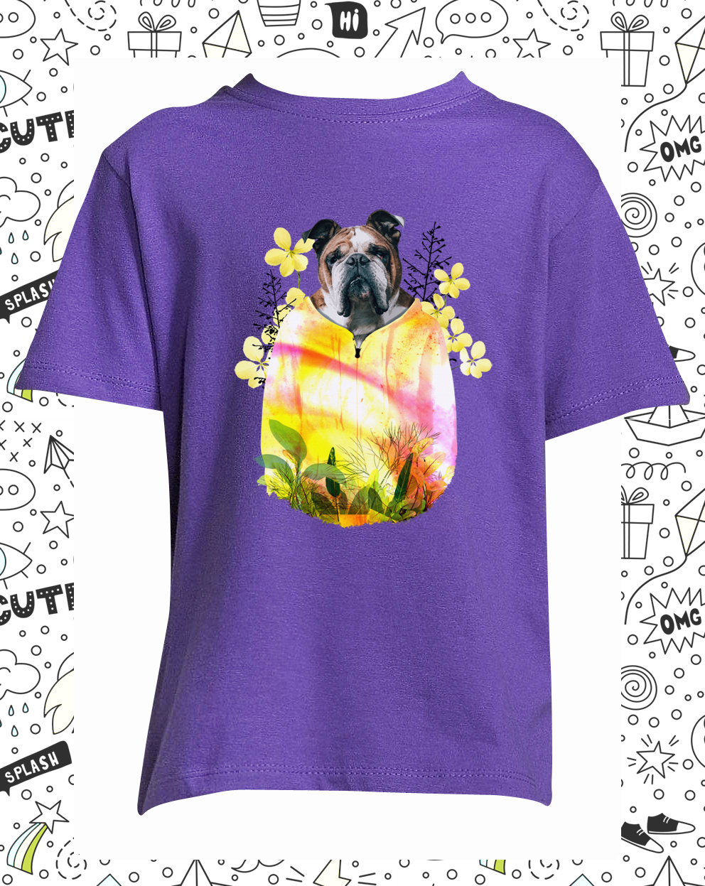 t-shirt fleurs violet pomme enfant