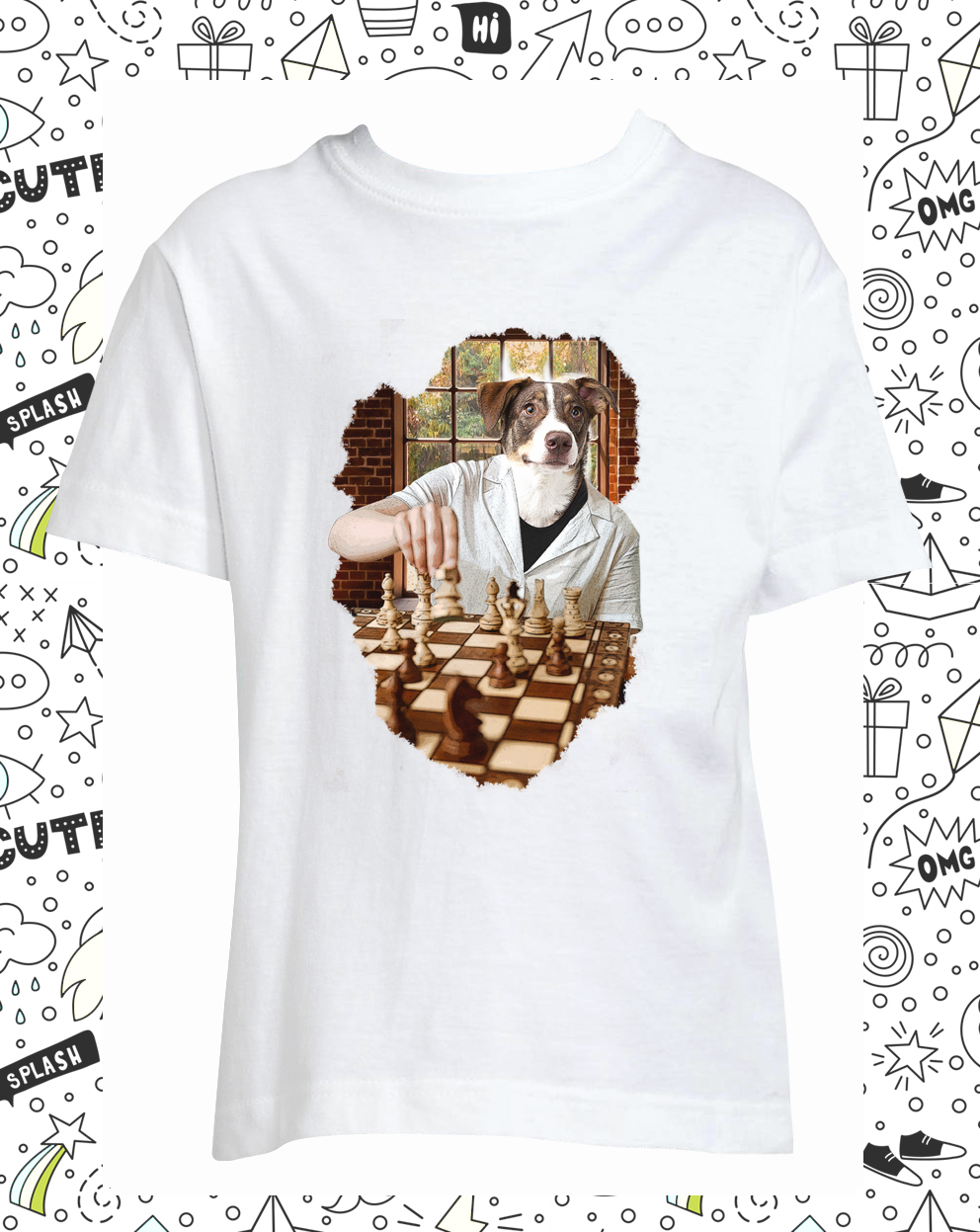 T-shirt chien joueur d\'échecs
