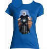 t-shirt chien moto bleu roy femme