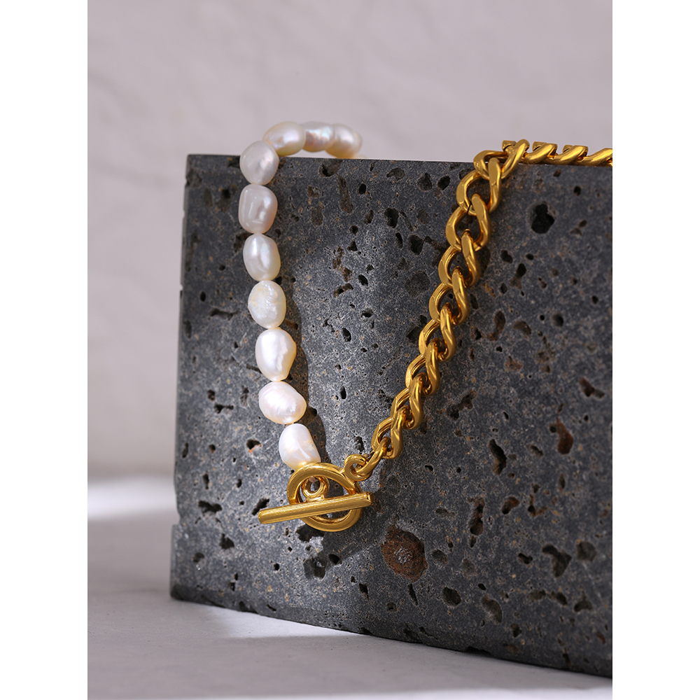 Yhpup-Collier-Cubain-en-Perles-ChimNatural-Bijoux-en-Acier-Inoxydable-M-tal-Or-Plaqu-18-K